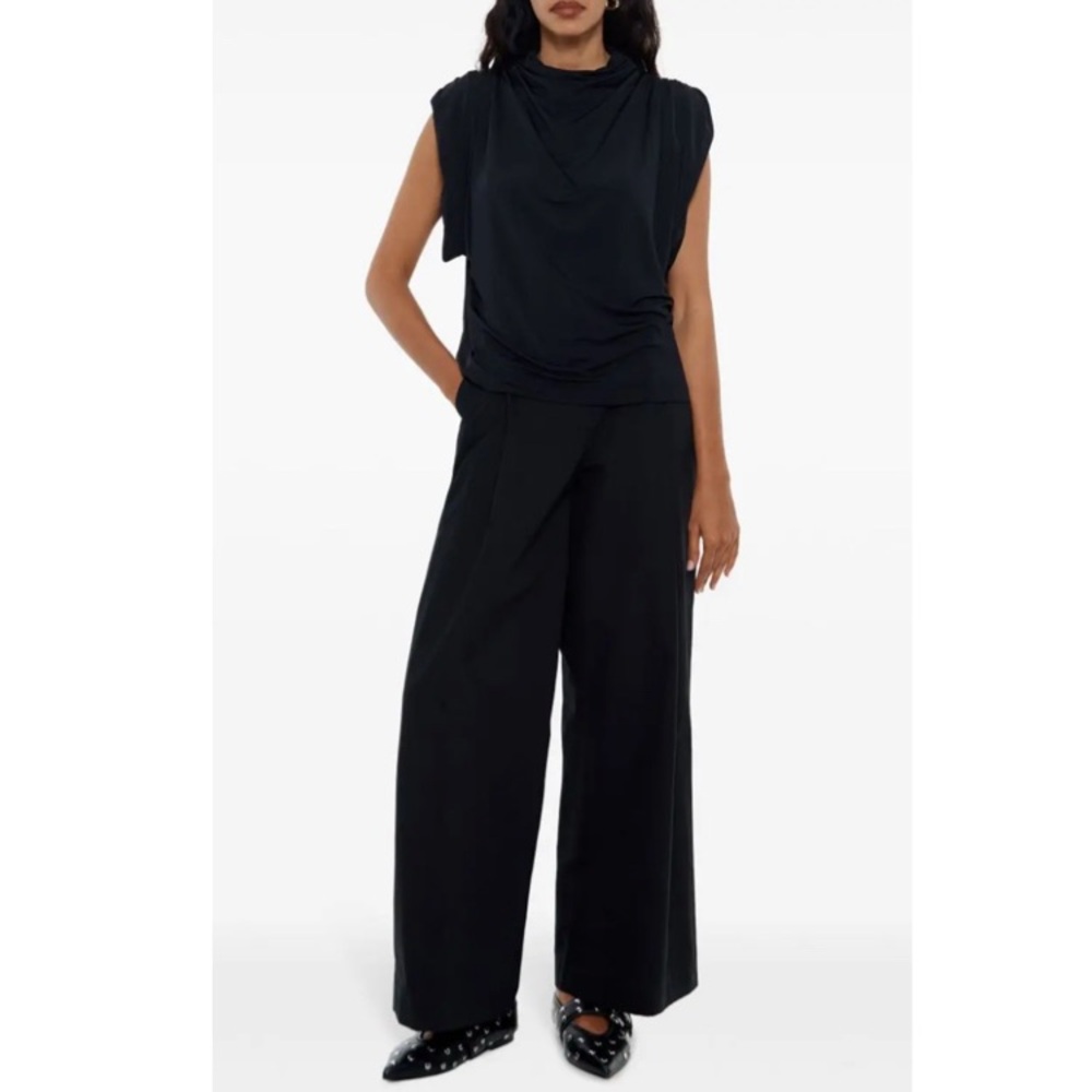 Bimba Y Lola Black High-Waisted Dart Wide-Leg Ankle Crop Trouser Pants Size XS